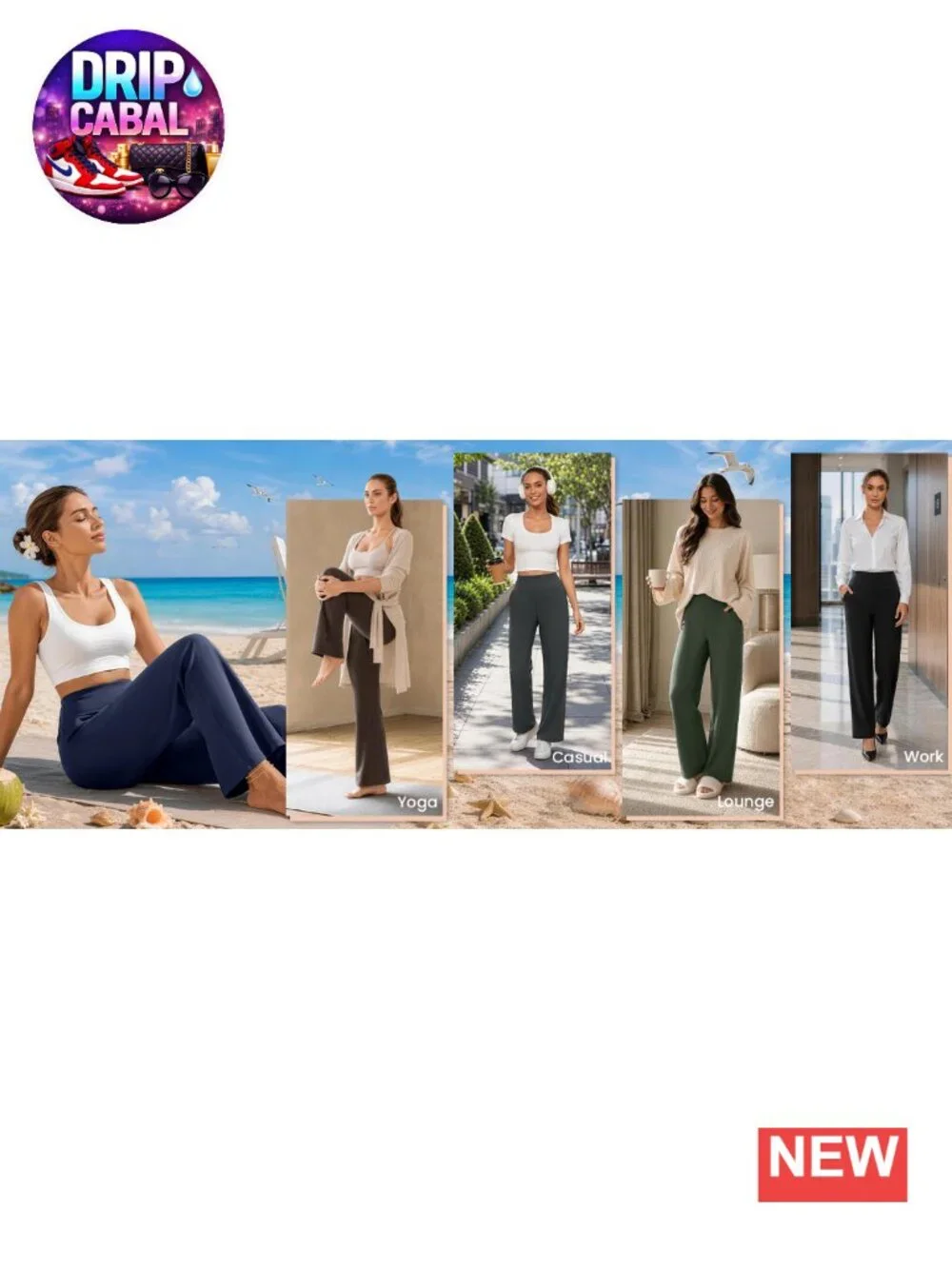 High Waisted Wide Leg Yoga Pants with Pockets, Stretchy Lounge Trousers, 4-Way